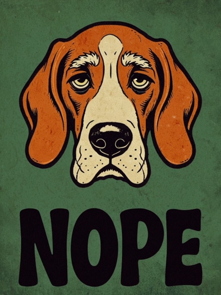 Vintage Beagle Dog Illustration with "NOPE" Text Poster