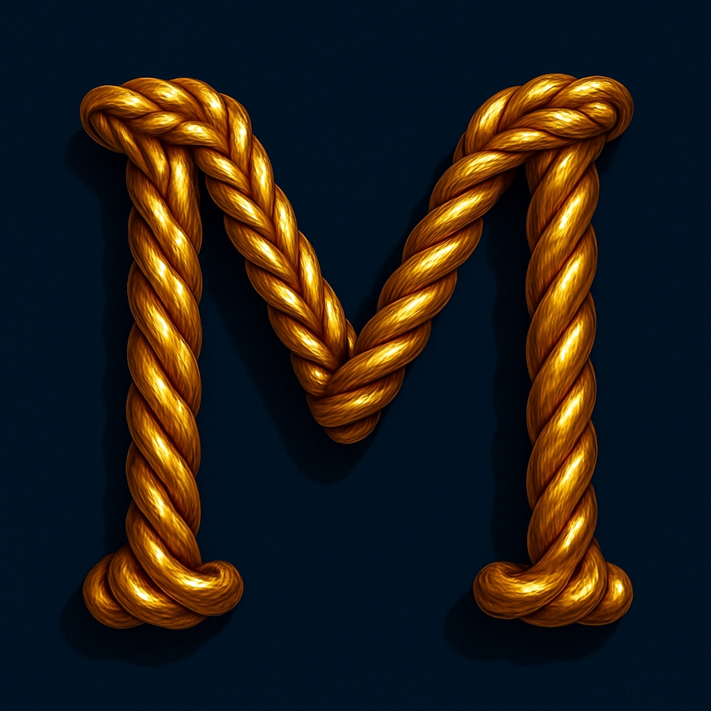 Intricate 3D Gold Rope Letter M Monogram Design
