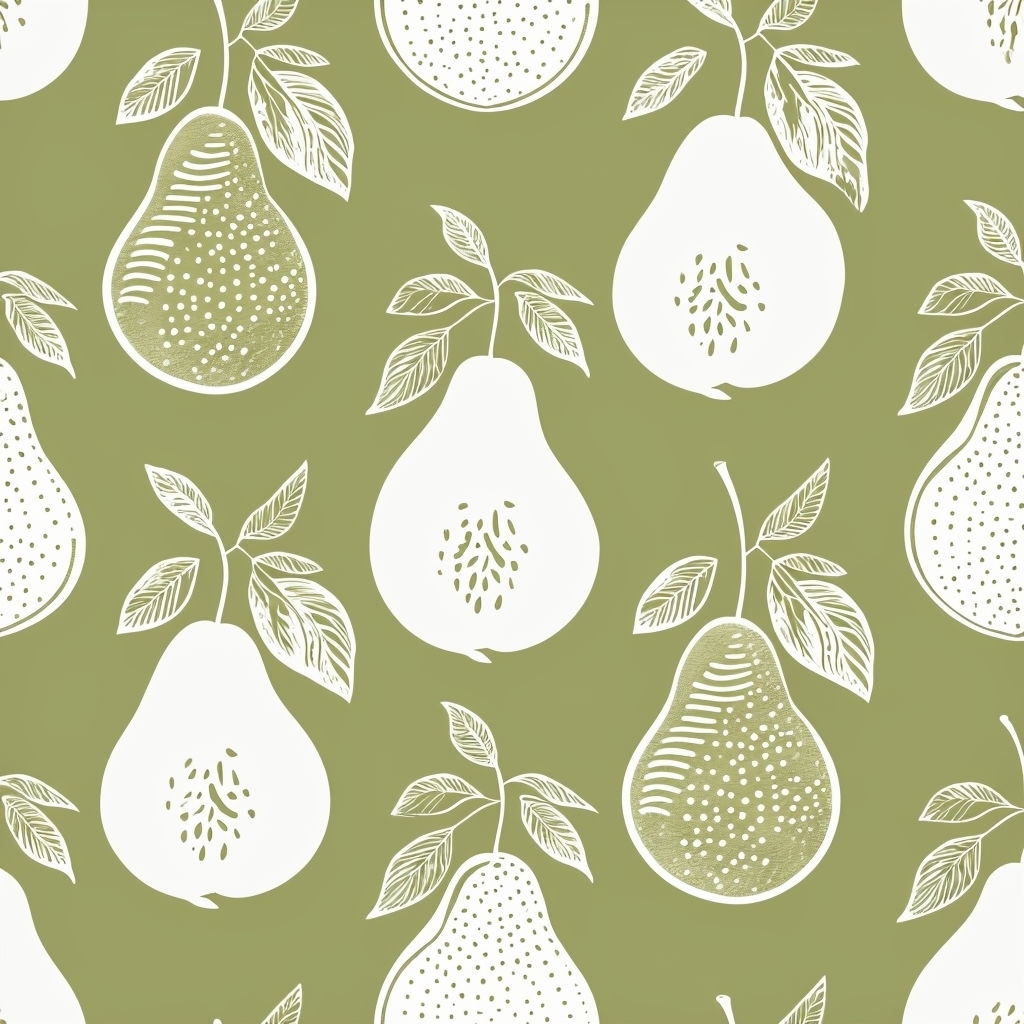 Stylized White Pears and Leaves Seamless Pattern Design