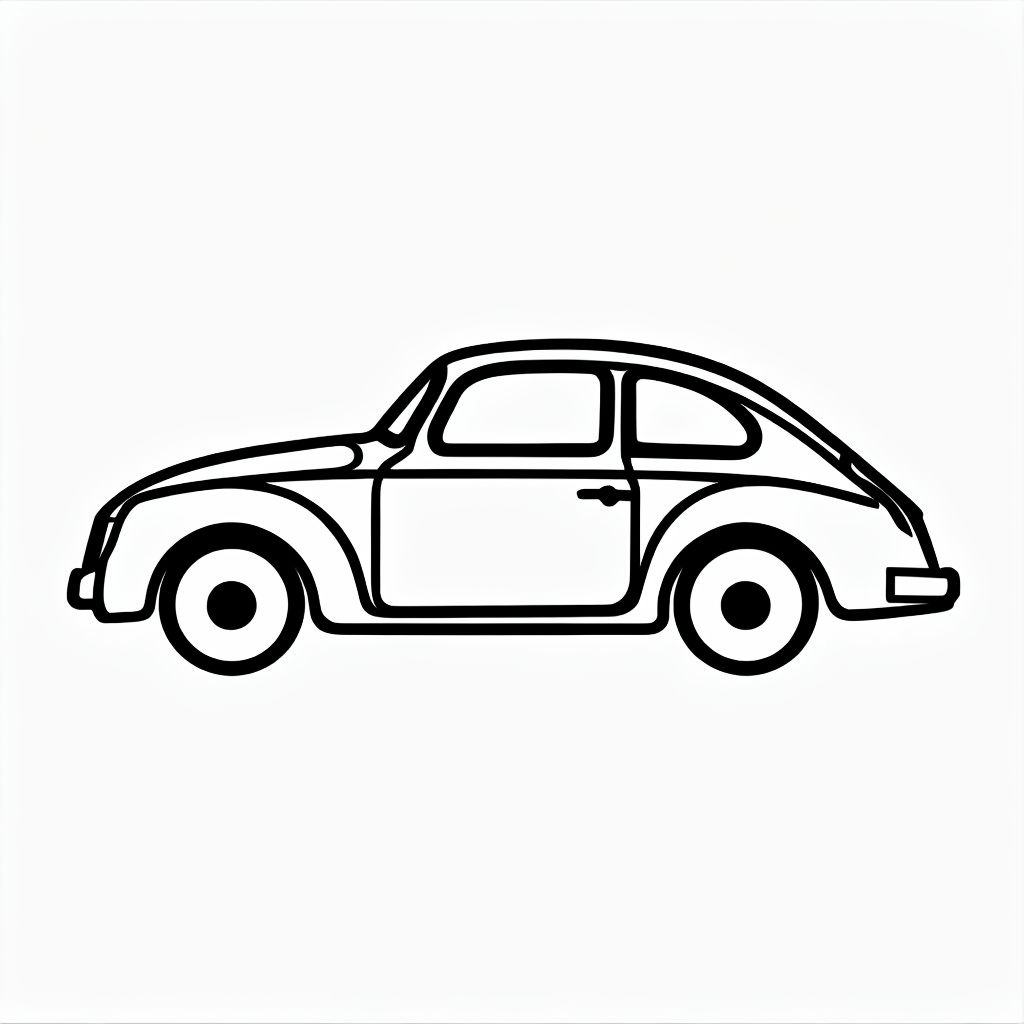 Minimalist Black Line Drawing of a Classic Toy Car Sticker - Playground