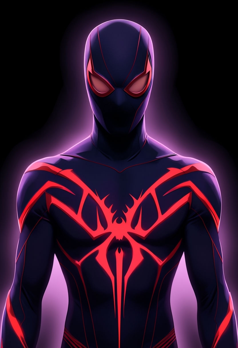 Futuristic Superhero with Neon Red Highlights Mobile Wallpaper