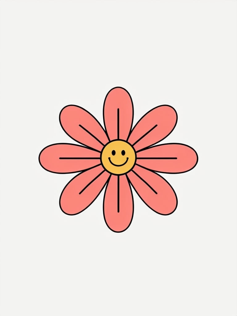 Cheerful Coral Pink Flower Smiley Face Cartoon Sticker