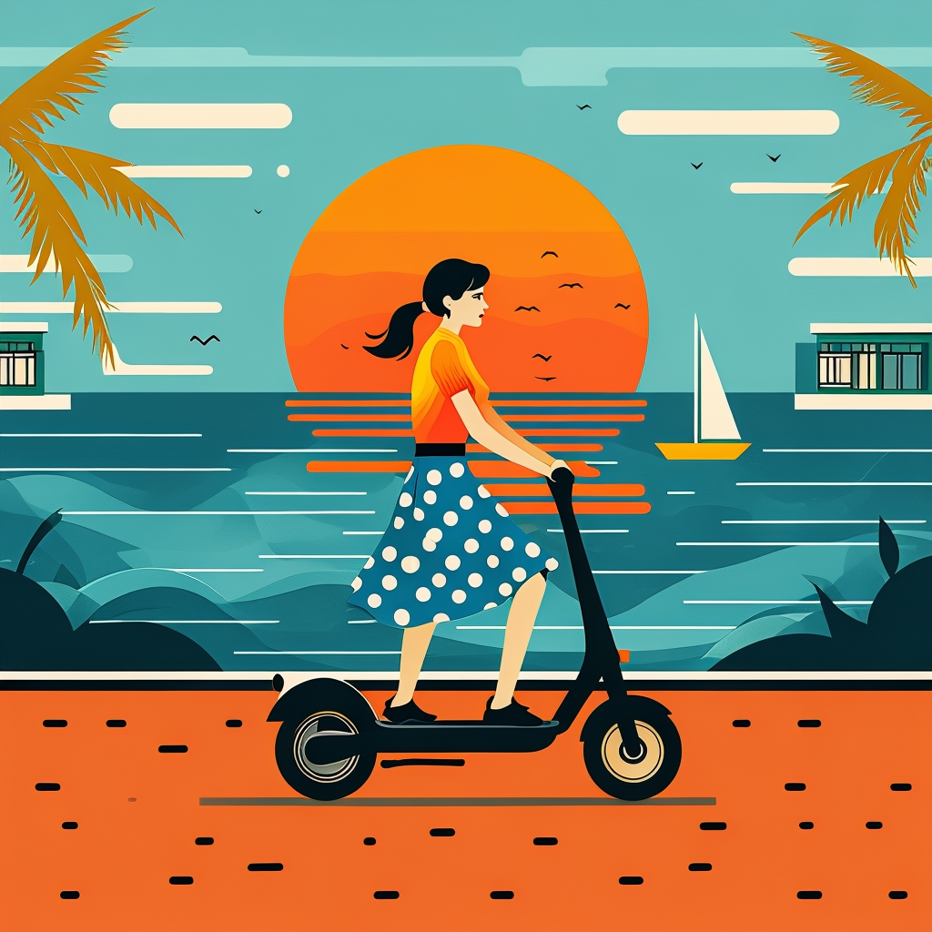 Retro Tropical Scooter Ride Illustration