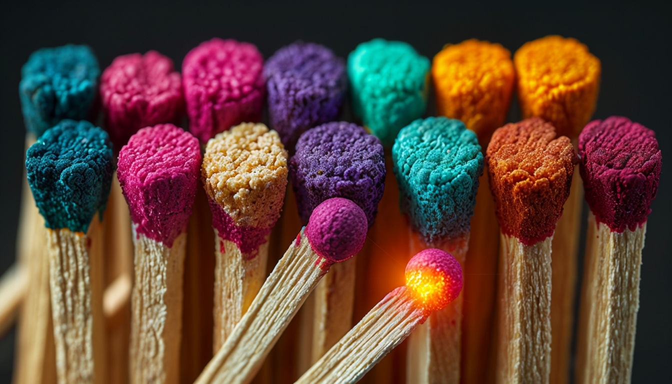 Colorful Macro Matchsticks with Textured Heads Backgrounds