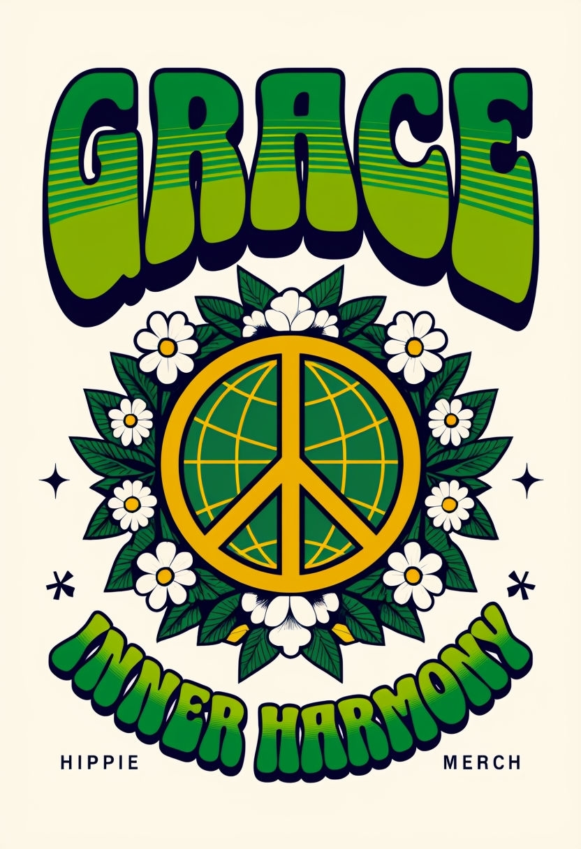Psychedelic Retro Grace Peace Symbol T-Shirt