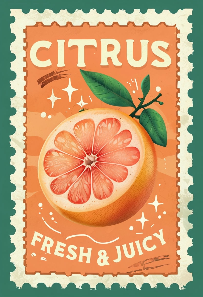 Vintage Grapefruit Postage Stamp Illustration Poster