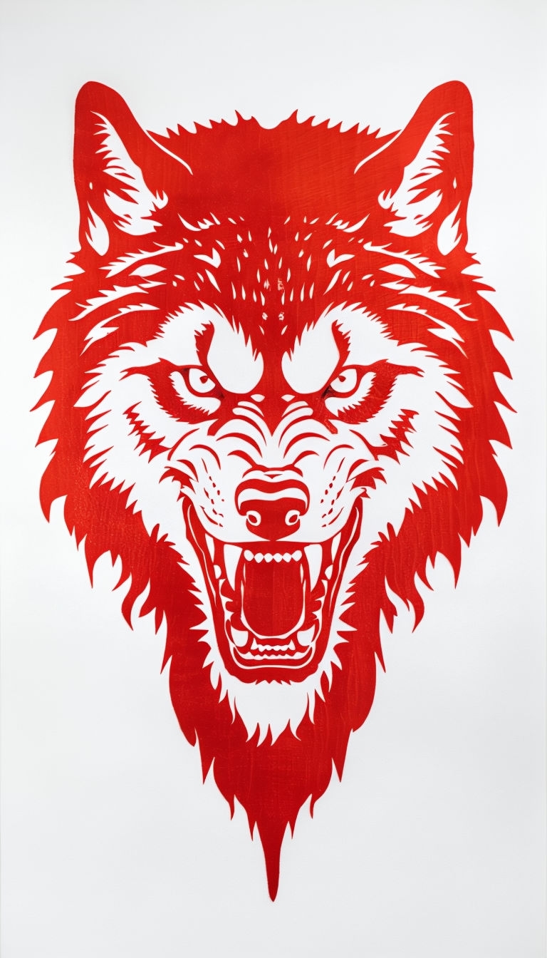 Fierce Crimson Wolf Head Woodblock Print Art Mobile Wallpaper