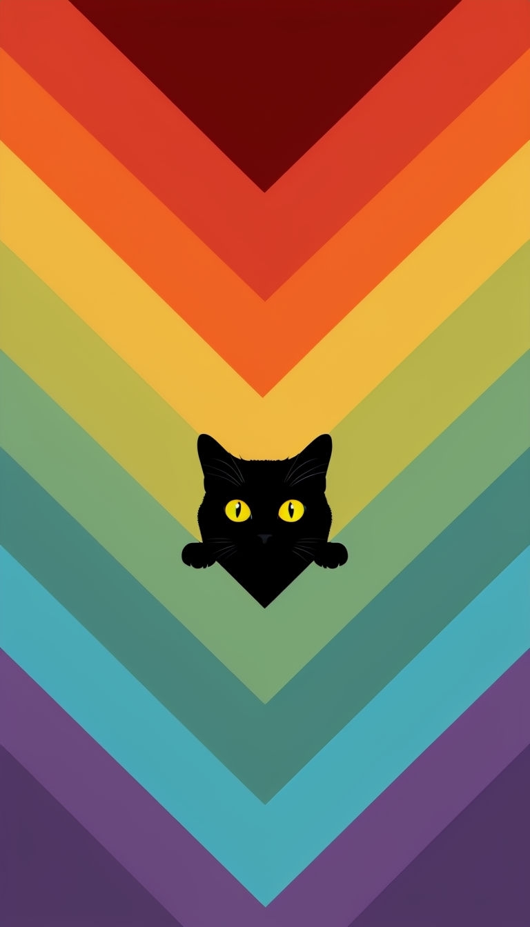 Playful Black Cat Illustration with Colorful Chevron Background Phone Case Cover