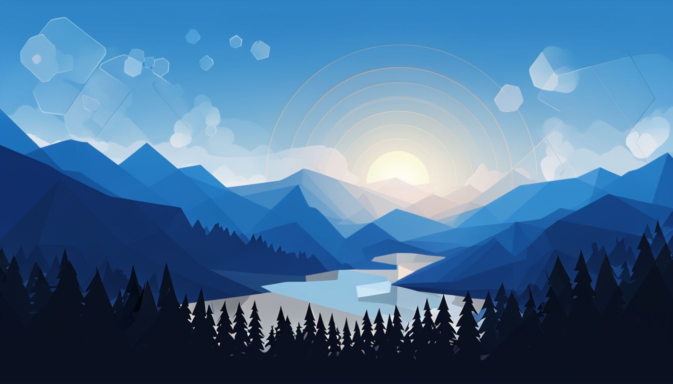 Tranquil Geometric Sunrise Landscape Digital Background