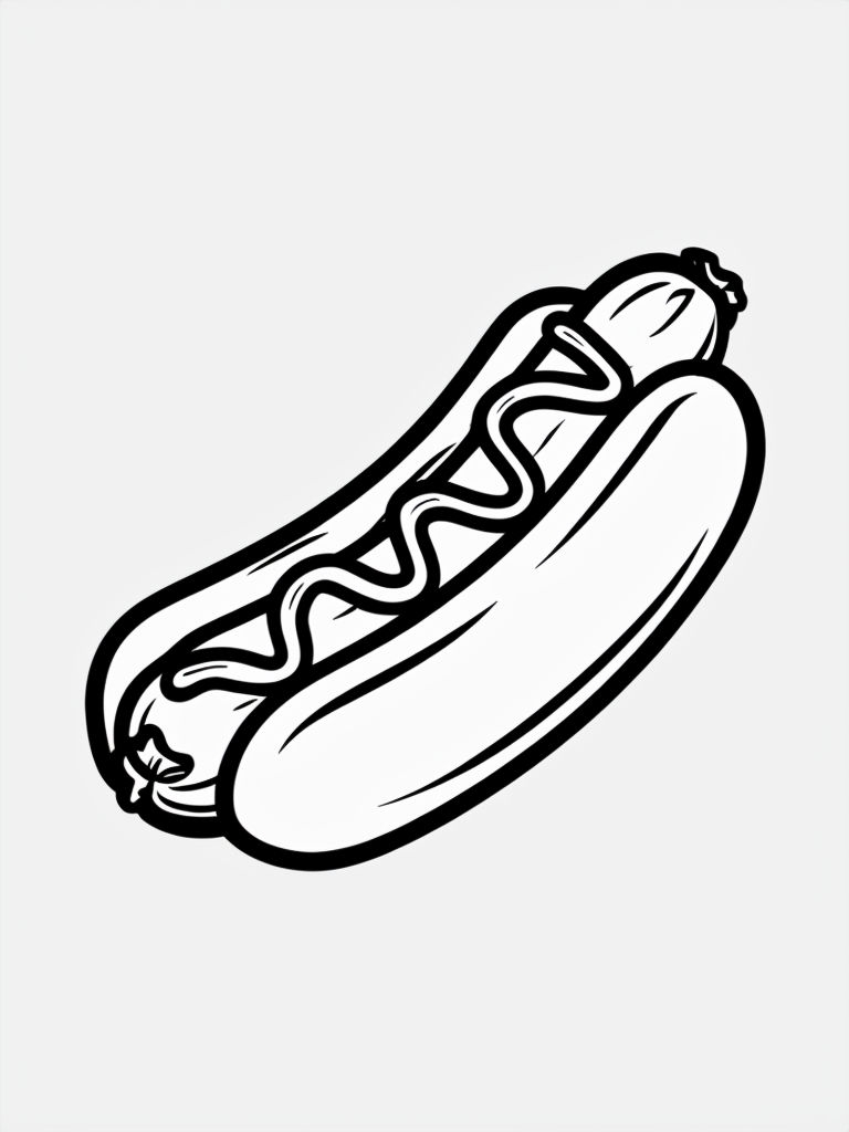 Minimalist Black and White Hot Dog Line Drawing Coloring Book Pages