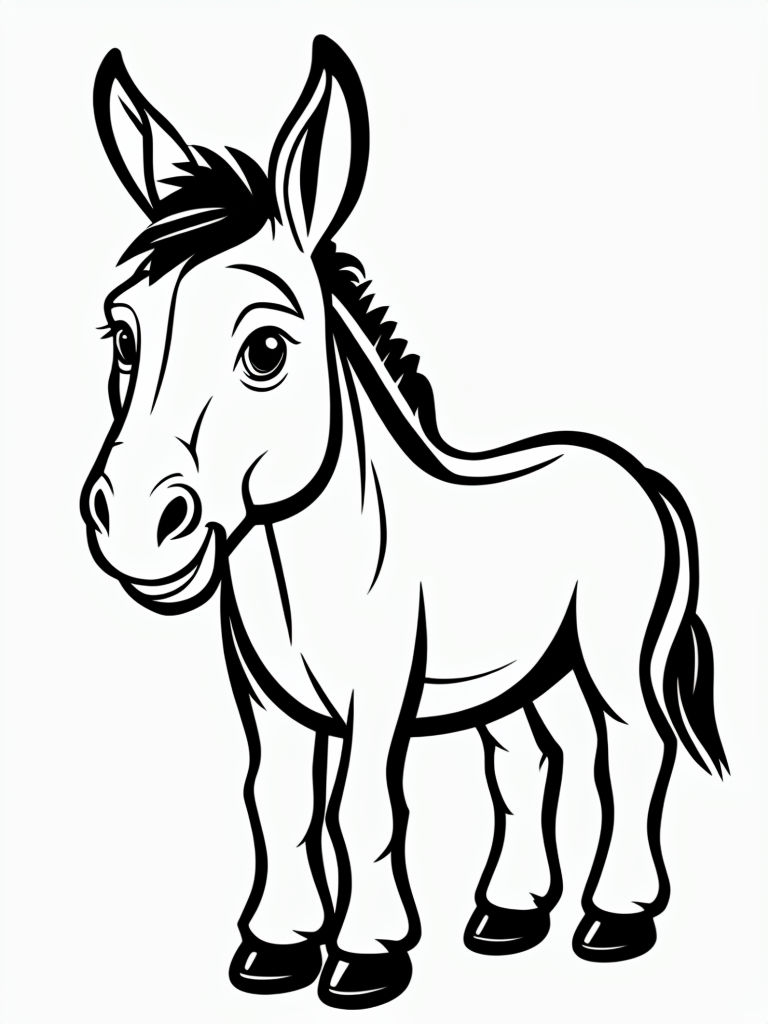 Friendly Cartoon Donkey Line Drawing for Coloring Book Pages