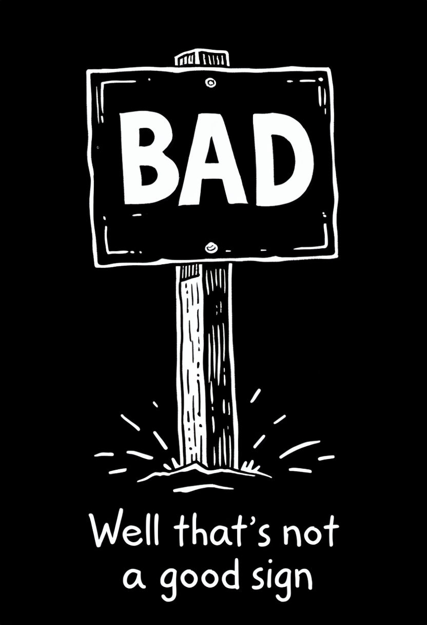 Humorous Black and White Bad Sign Illustration T-Shirt