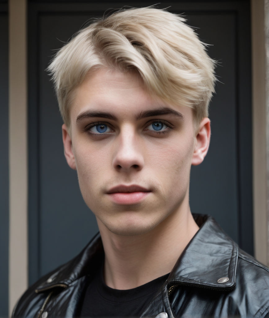 teen boy with short blond hair and blue eyes