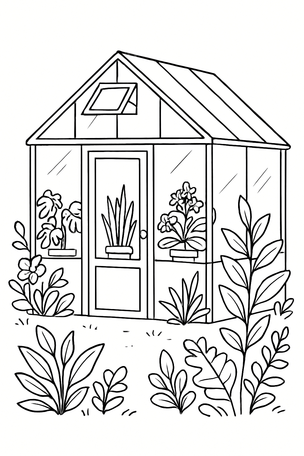 Detailed Greenhouse Botanical Illustration for Coloring Book Pages