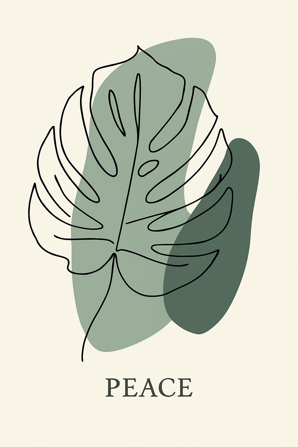 Minimalist Monstera Leaf with 'PEACE' Text T-Shirt