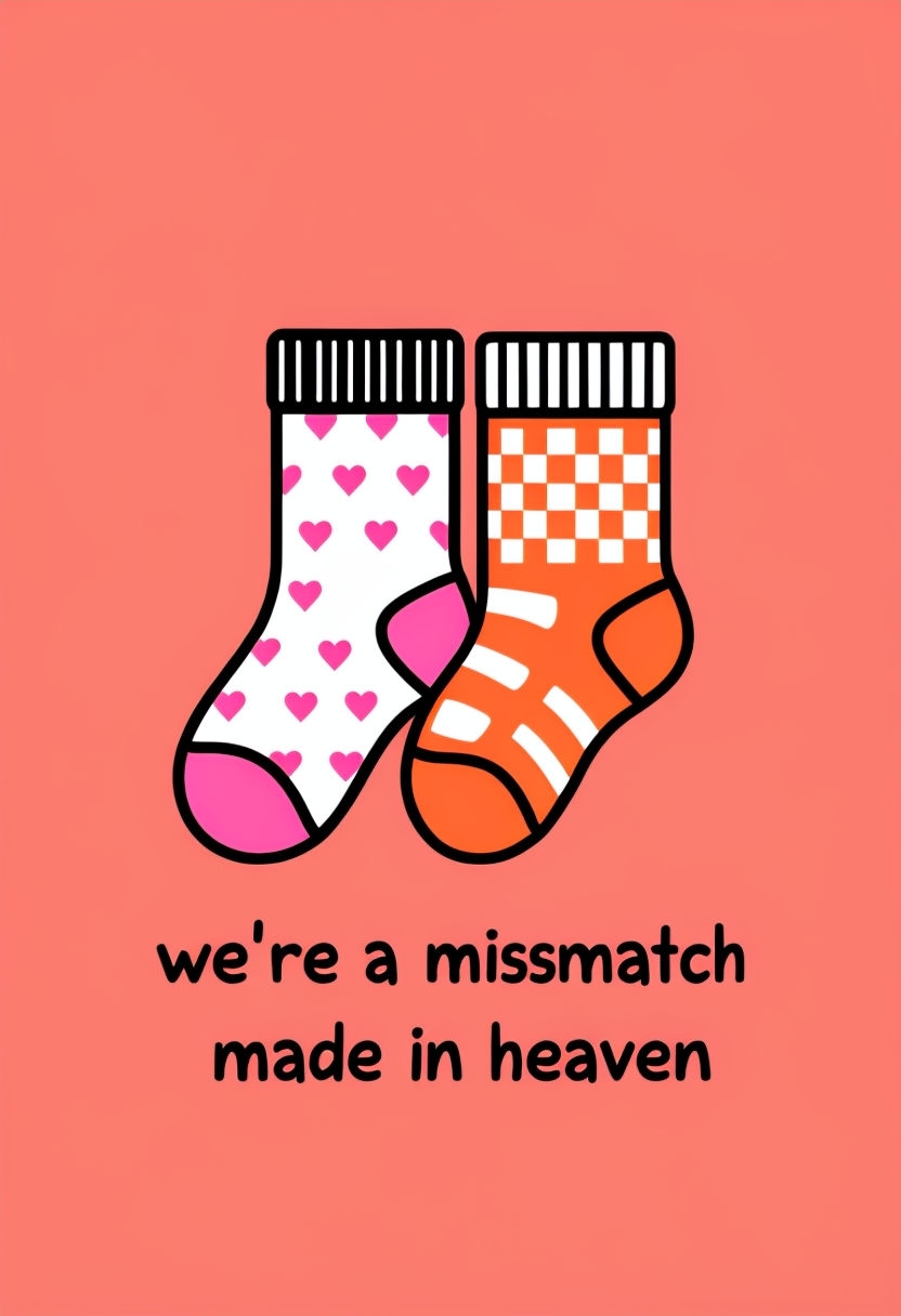 Cheerful Mismatch Socks Digital Illustration for Love Card Design Cards & Invites