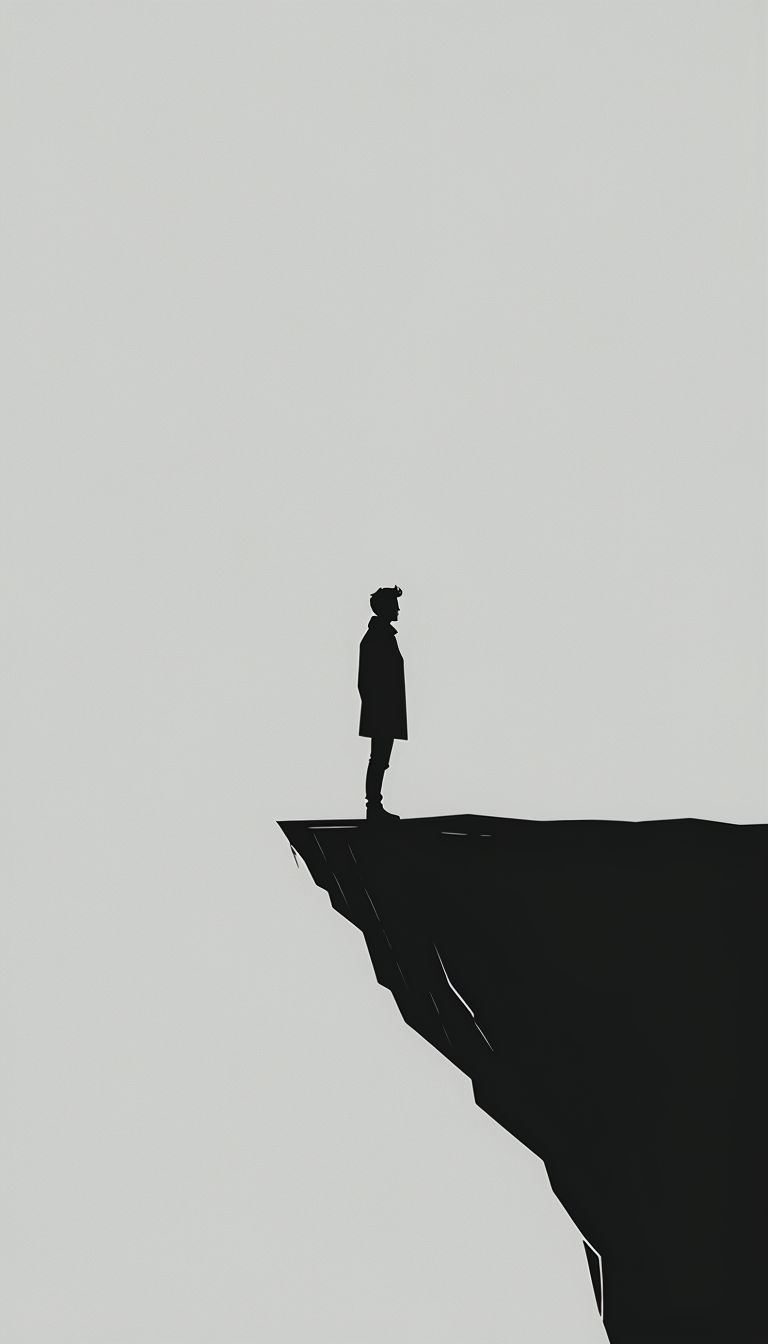 Minimalist Black Silhouette on Cliff with Light Gray Background Mobile Wallpaper
