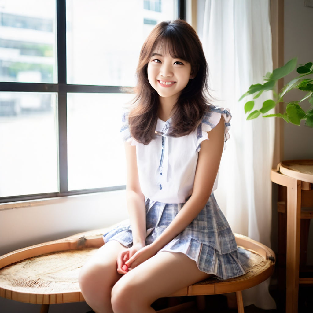 cute modern Korean girl wide smile