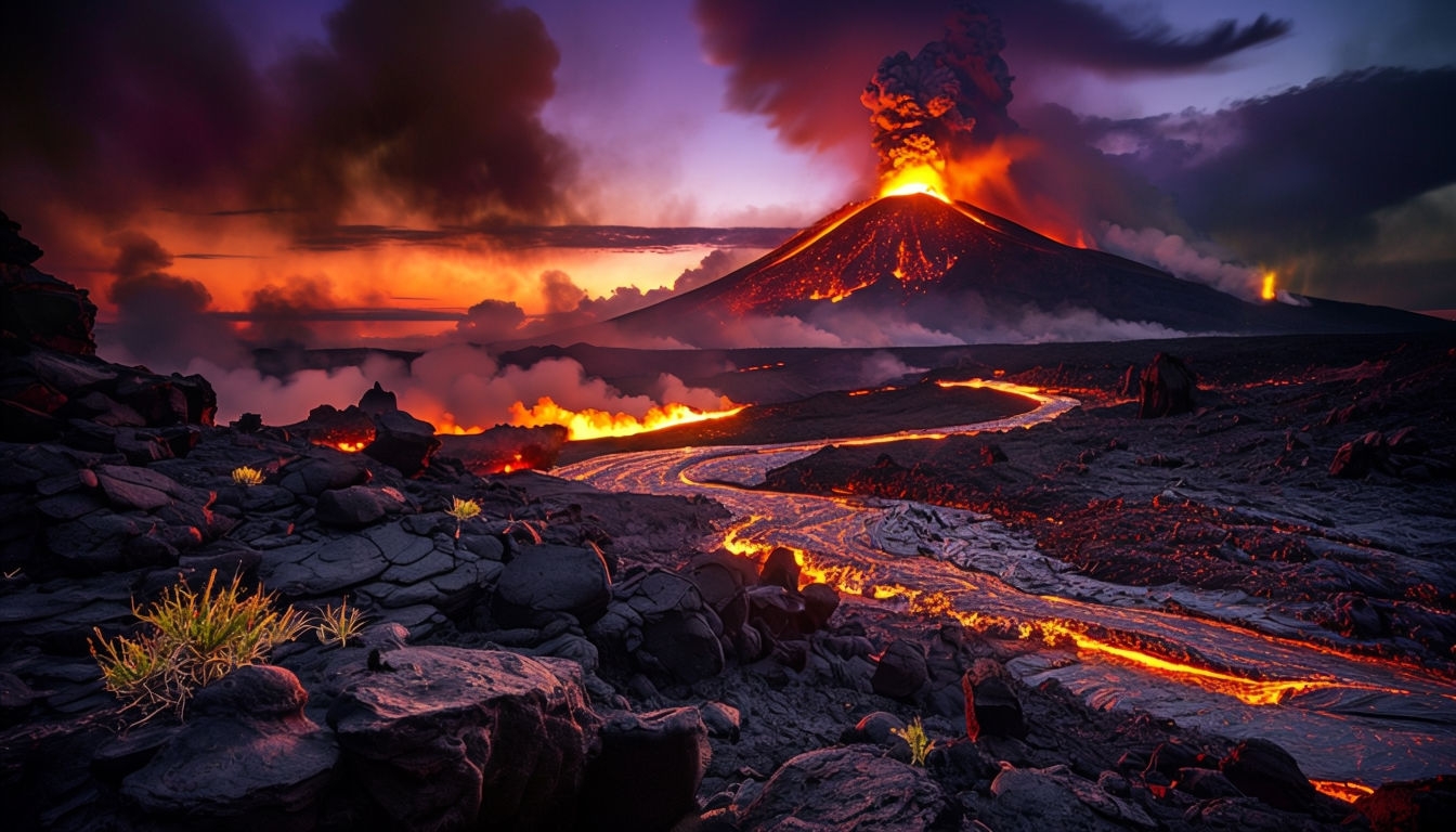 Dramatic Twilight Volcanic Eruption Photography Background