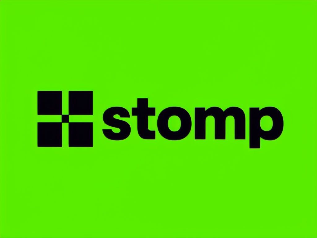 Minimalist Modern Stomp Logo on Vibrant Green Background Logo