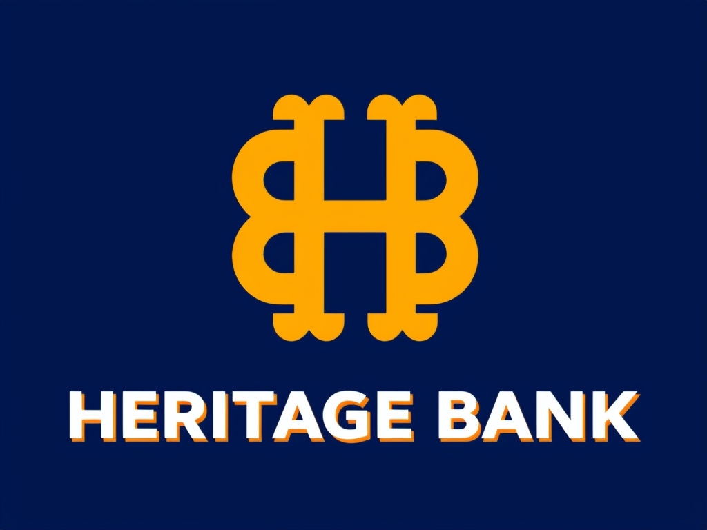Amber Yellow Monogram Heritage Bank Logo on Navy Background