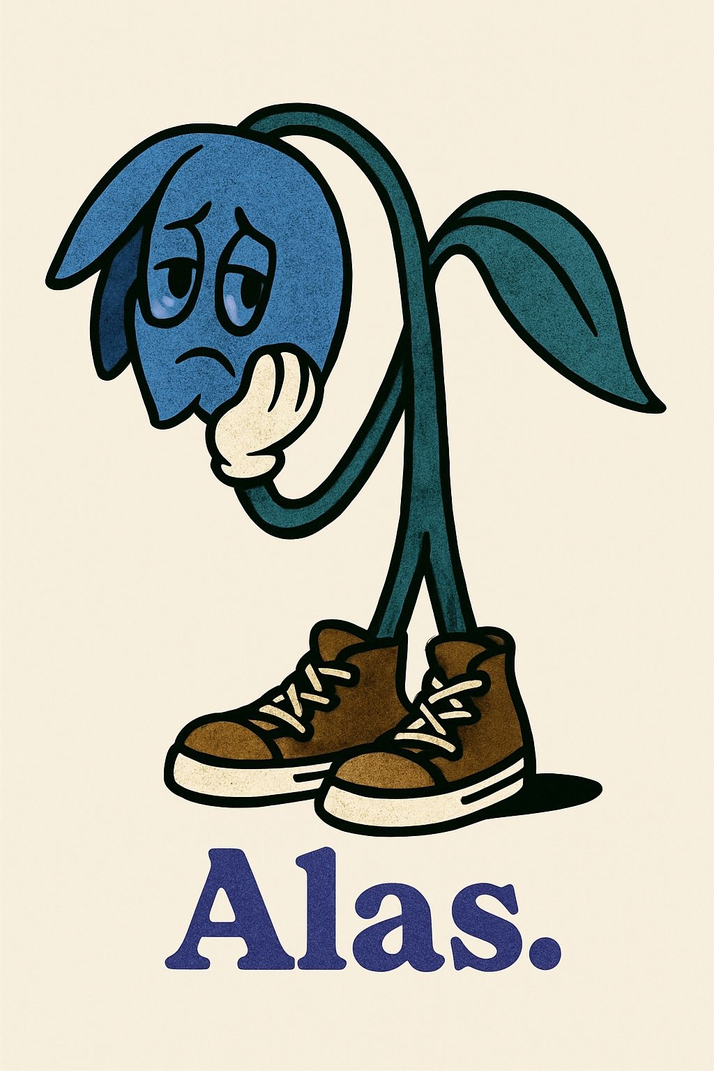 Sad Blue Flower Character Cartoon T-Shirt