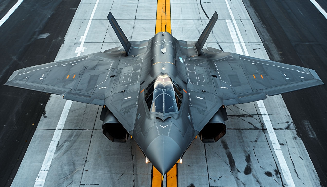 Sleek Modern Military Aircraft Aerial View Virtual Background