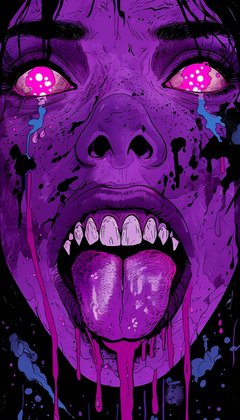 Distressed Human Face with Neon Eyes Abstract Artwork Mobile Wallpaper