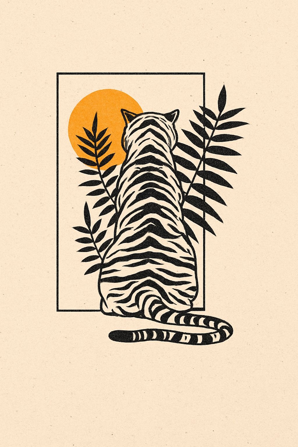 Minimalist Black and White Tiger Illustration T-Shirt