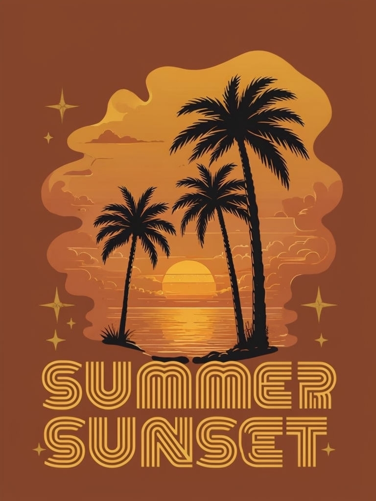 Retro Summer Sunset Illustration T-Shirt