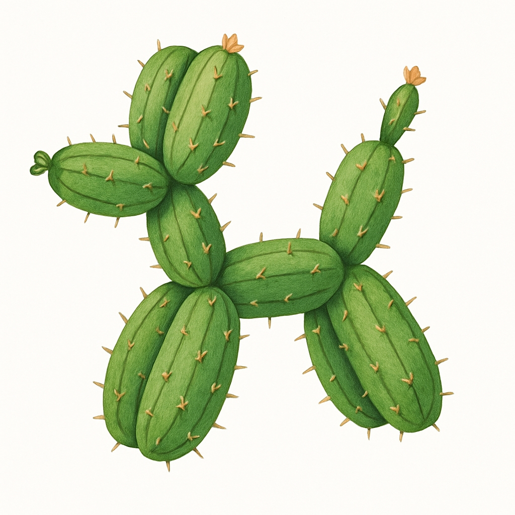 Whimsical Cactus Dog Illustration with Flowers Sticker