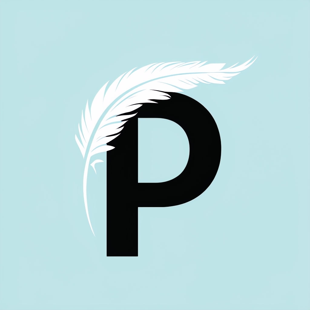 Modern Minimalist Black P Monogram Logo with Feather Design Monogram