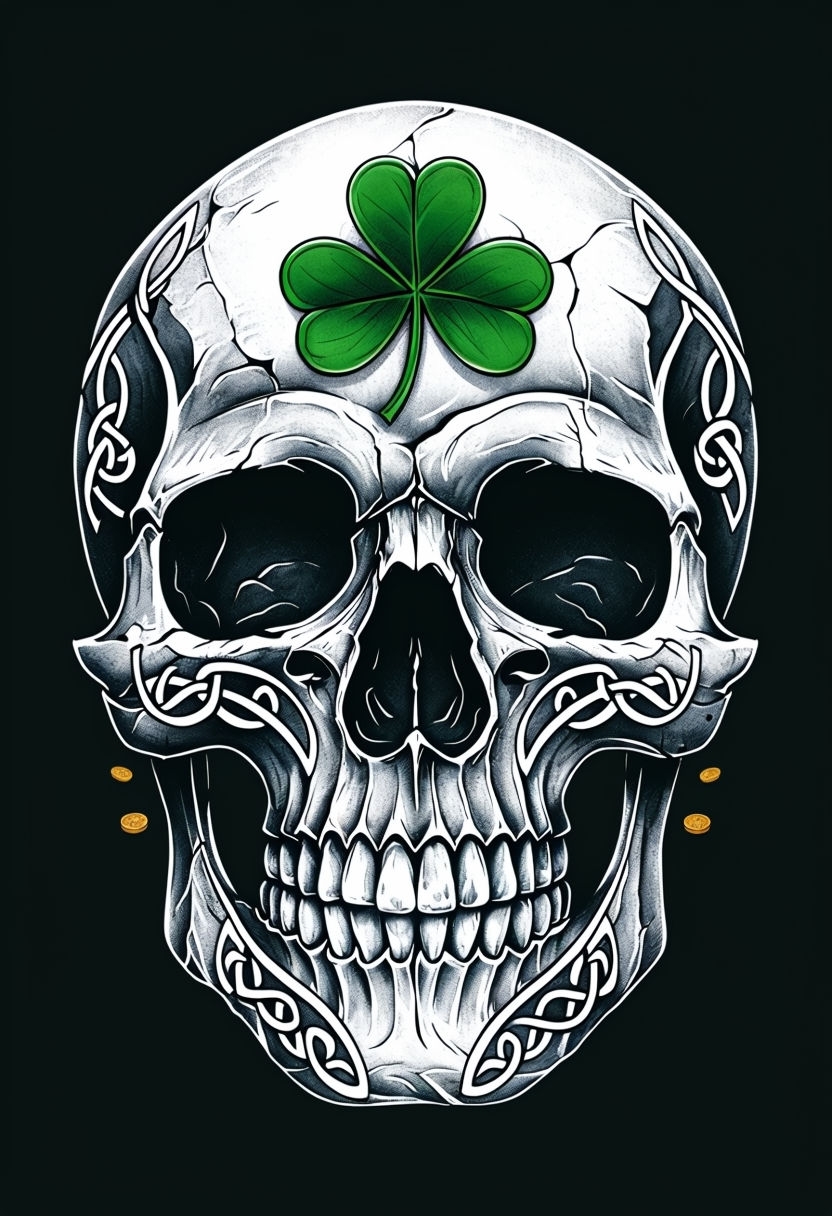 Celtic Skull Design with Shamrock for St. Patrick’s Day T-shirt