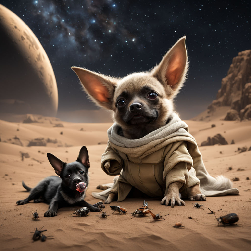 Baby yoda eats insects sitting whit a German Shepard on the ... by Der ...