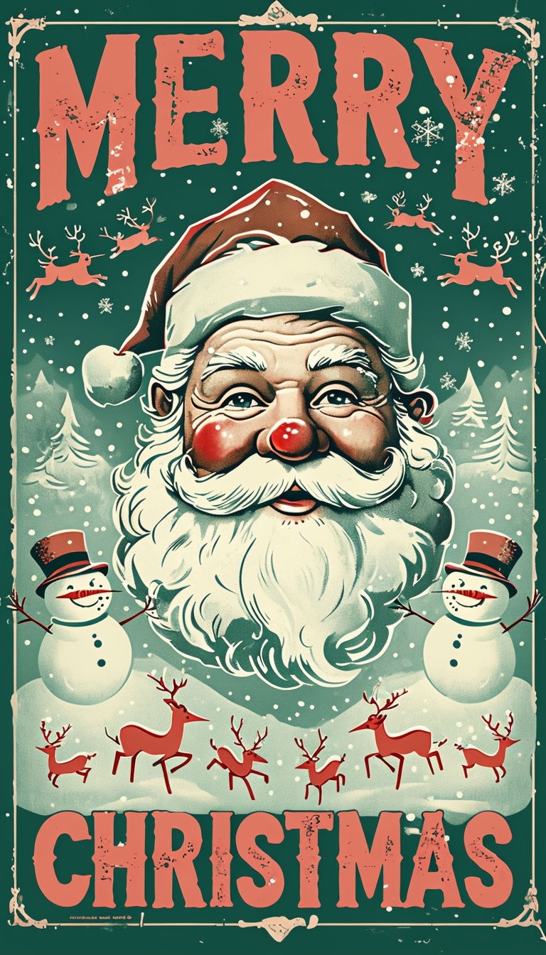 Vintage Jolly Santa Claus Christmas Holiday Poster