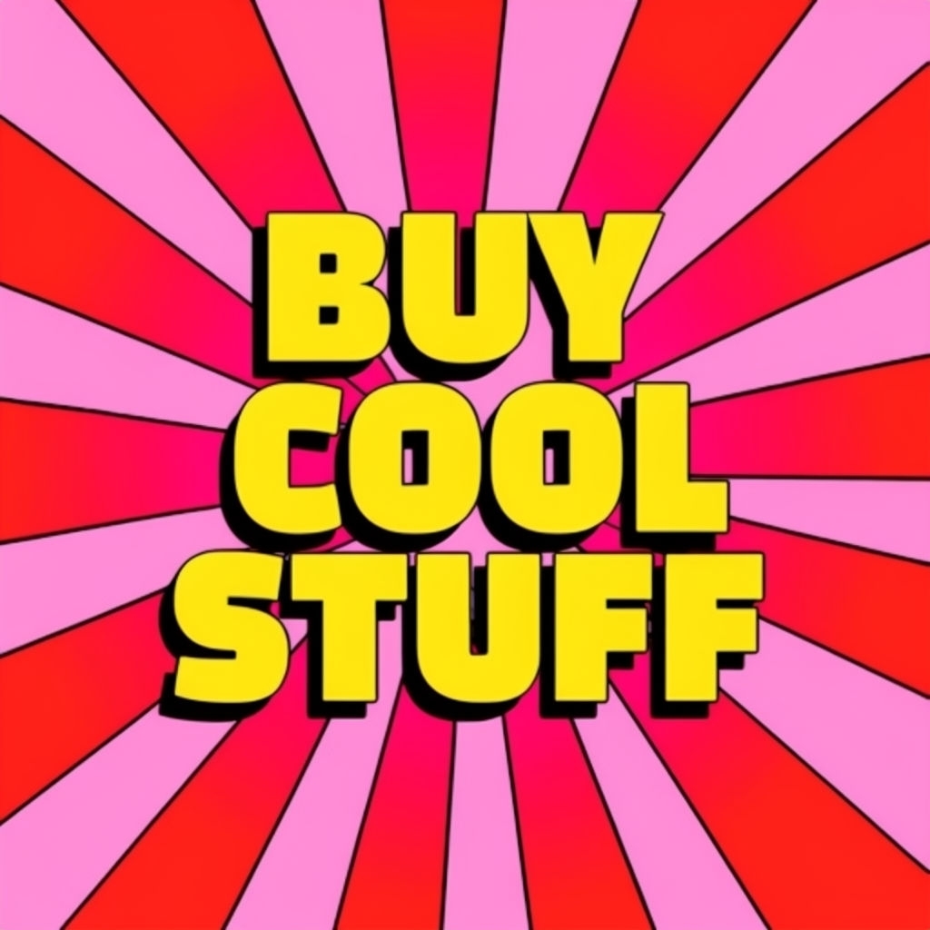 Bold Retro Pop Art 'Buy Cool Stuff' Graphic for Social Media Post