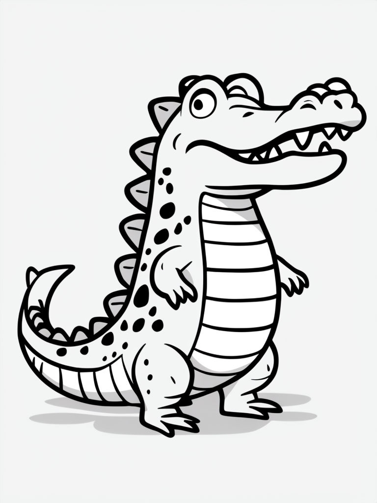 Whimsical Cartoon Alligator Character for Kids Coloring Book Pages