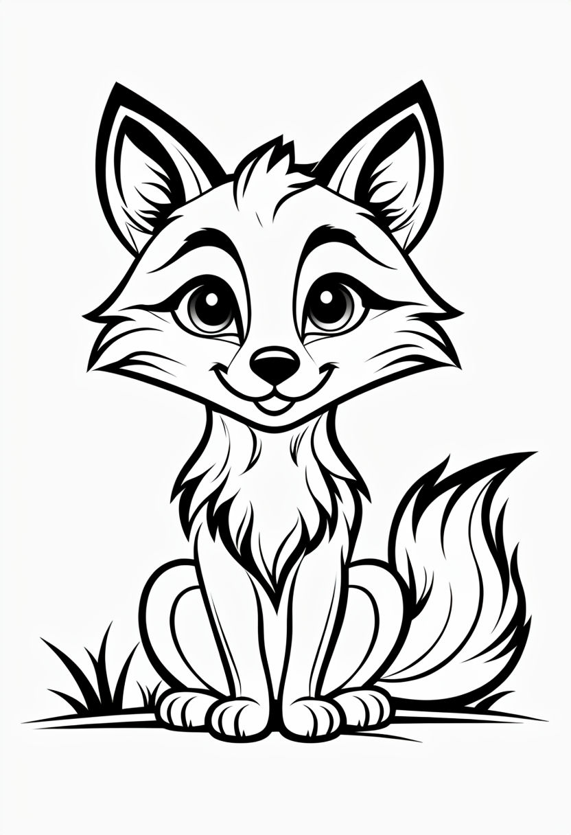 Friendly Fox Line Drawing for Coloring Book Pages