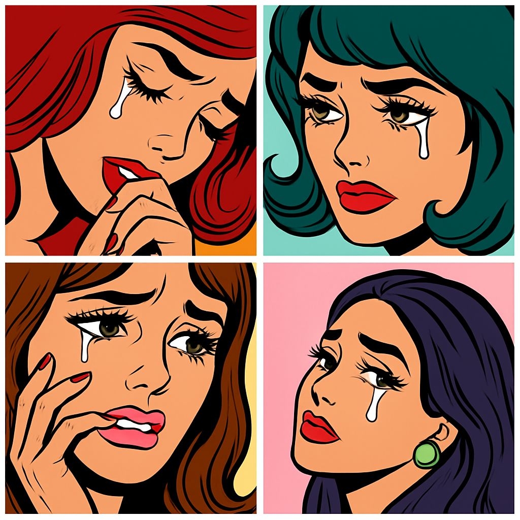 Vintage Comic Style Emotional Women Portrait Collage Pattern Seamless Patterns