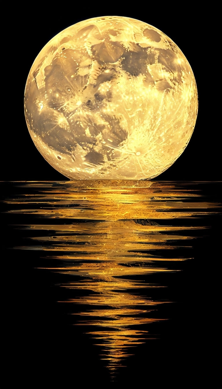 Golden Yellow Full Moon Reflection on Water Mobile Wallpaper