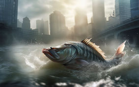 Kaiju-sized carp fish emerging from tumultuous river waters by Adrian ...