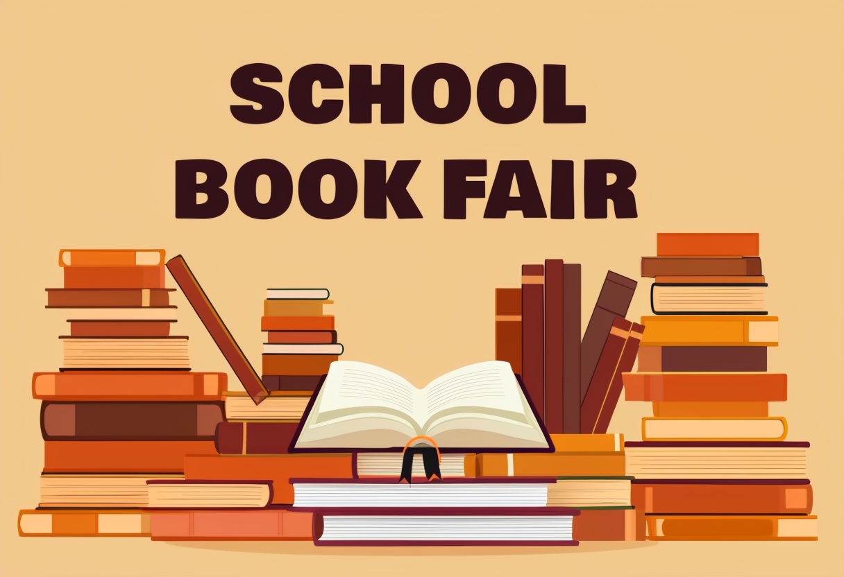 School Book Fair Promotional Illustration for Education Event Card