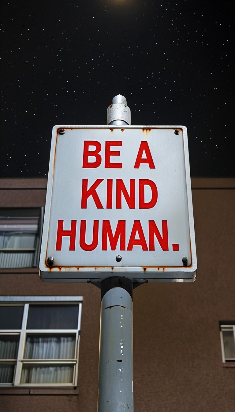 Be A Kind Human Motivational Sign in Urban Setting Poster