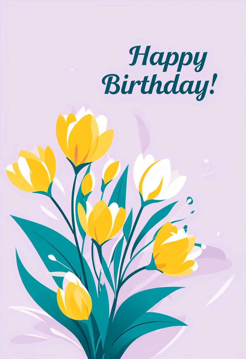Vibrant Floral Birthday Card with Happy Birthday Message Design