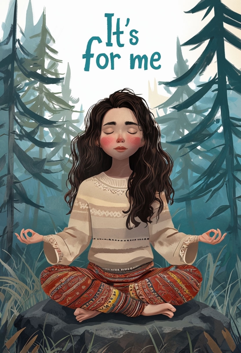 Serene Woman Meditating in Forest with Playful Text Poster