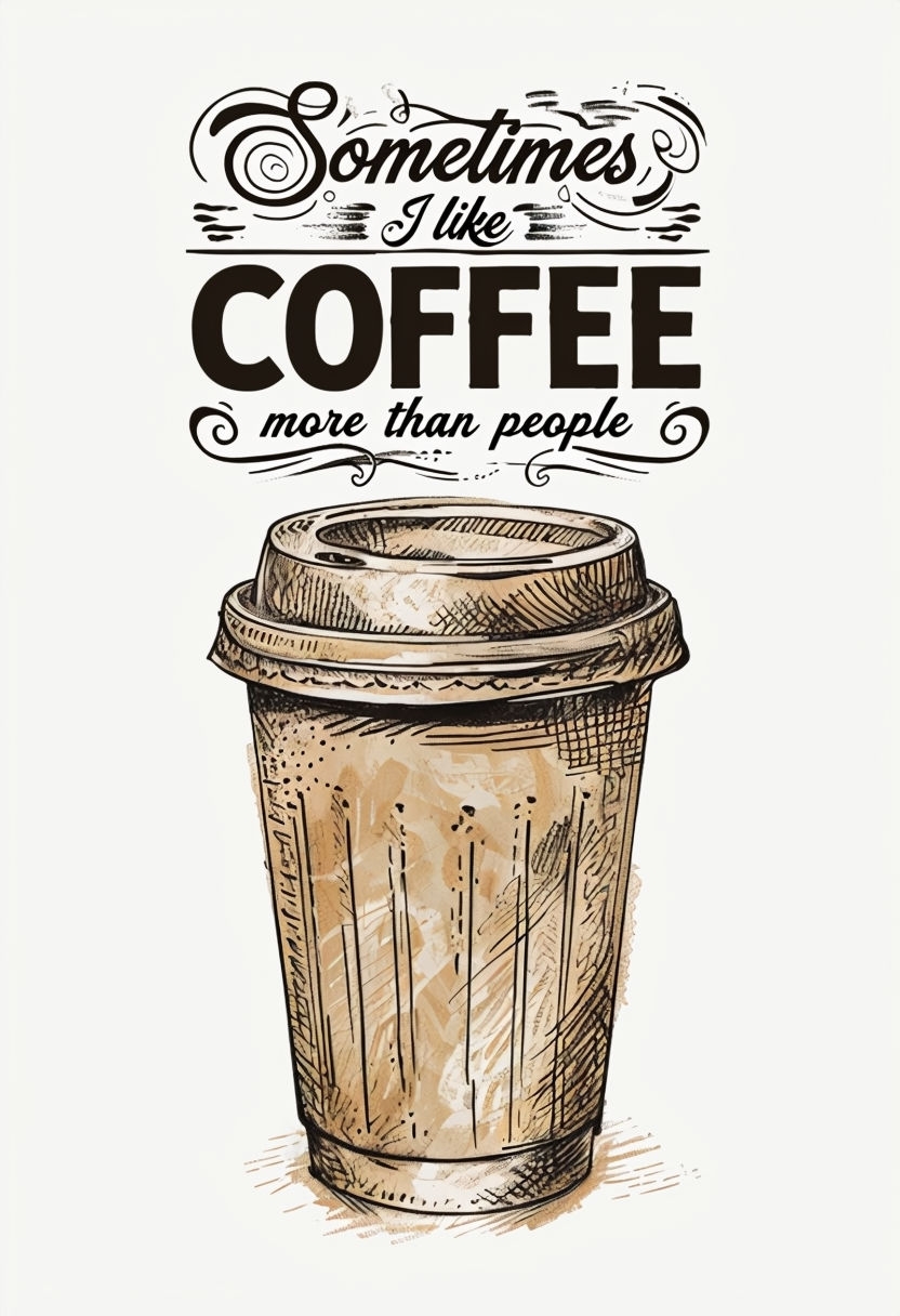 Charming Hand-Drawn Coffee Cup Humor Art Poster