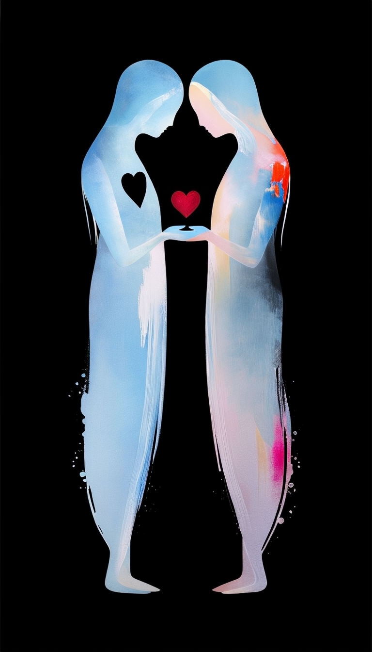 Abstract Human Figures with Hearts in Mystical Colors Mobile Wallpaper