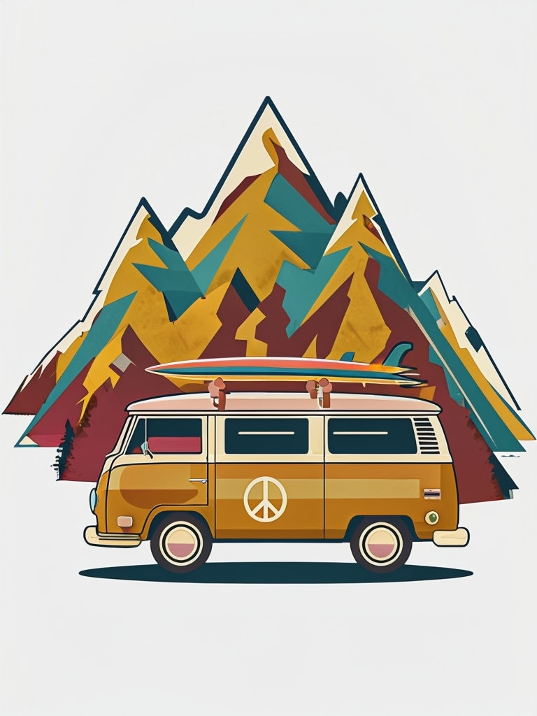 Retro 70s Adventure Van with Peace Sign T-Shirt