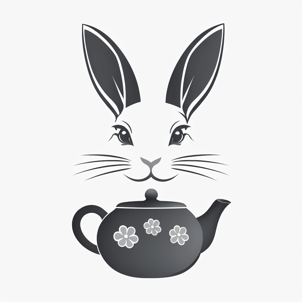 Minimalist Gray Rabbit Face and Teapot Illustration Mug
