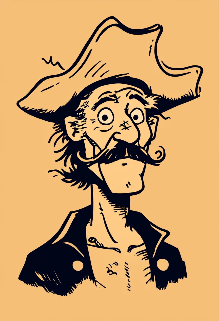 Whimsical Pirate Captain in Bill Watterson Style Illustration Art